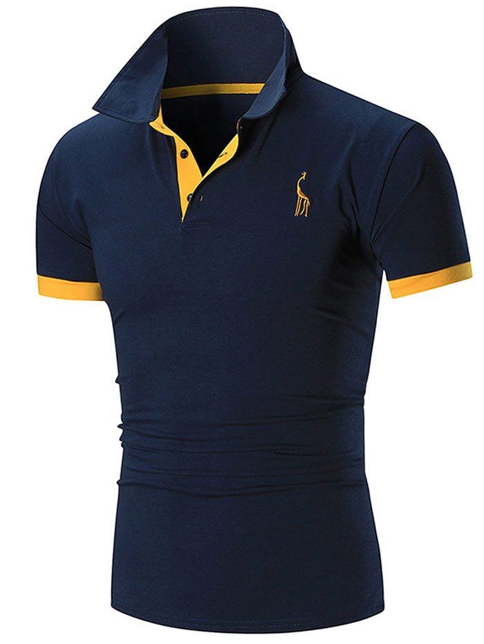 

Slim Fit Embroidery Giraffe Polo T-shirt, Denim dark blue
