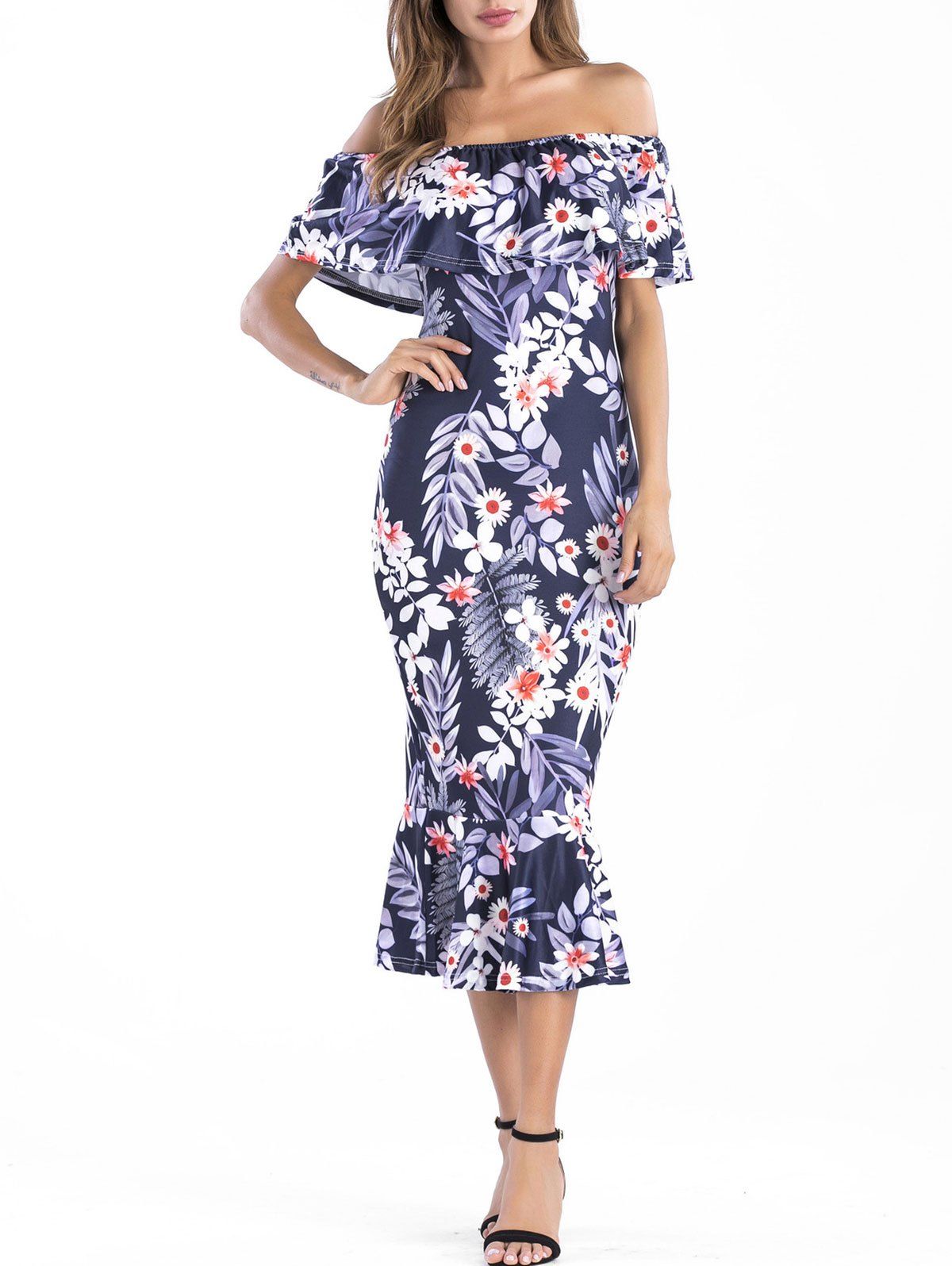 

Off The Shoulder Ruffle Insert Floral Dress, Multi