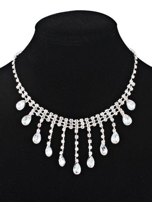 

Shiny Faux Gem Water Drop Pendant Necklace, White