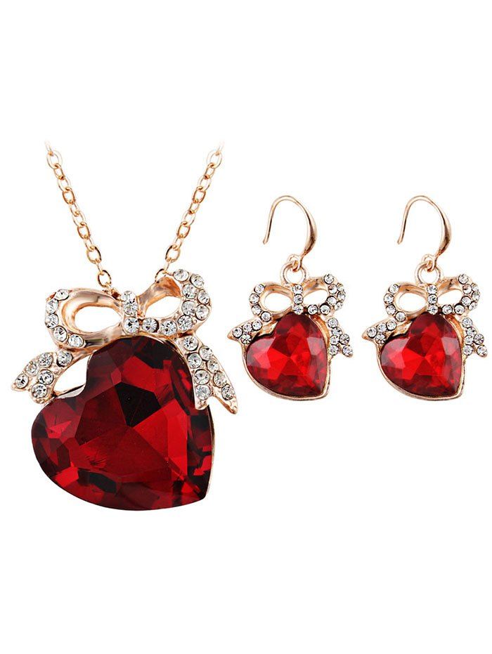 

Love Heart Rhinestone Bowknot Wedding Jewelry Set, Red