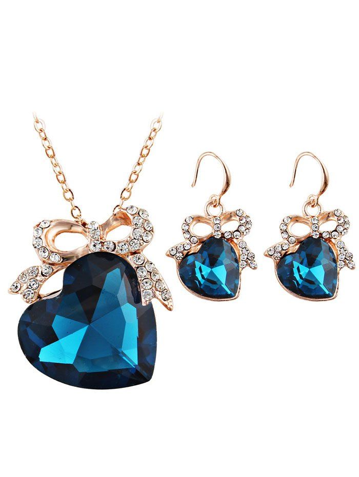 

Love Heart Rhinestone Bowknot Wedding Jewelry Set, Blue
