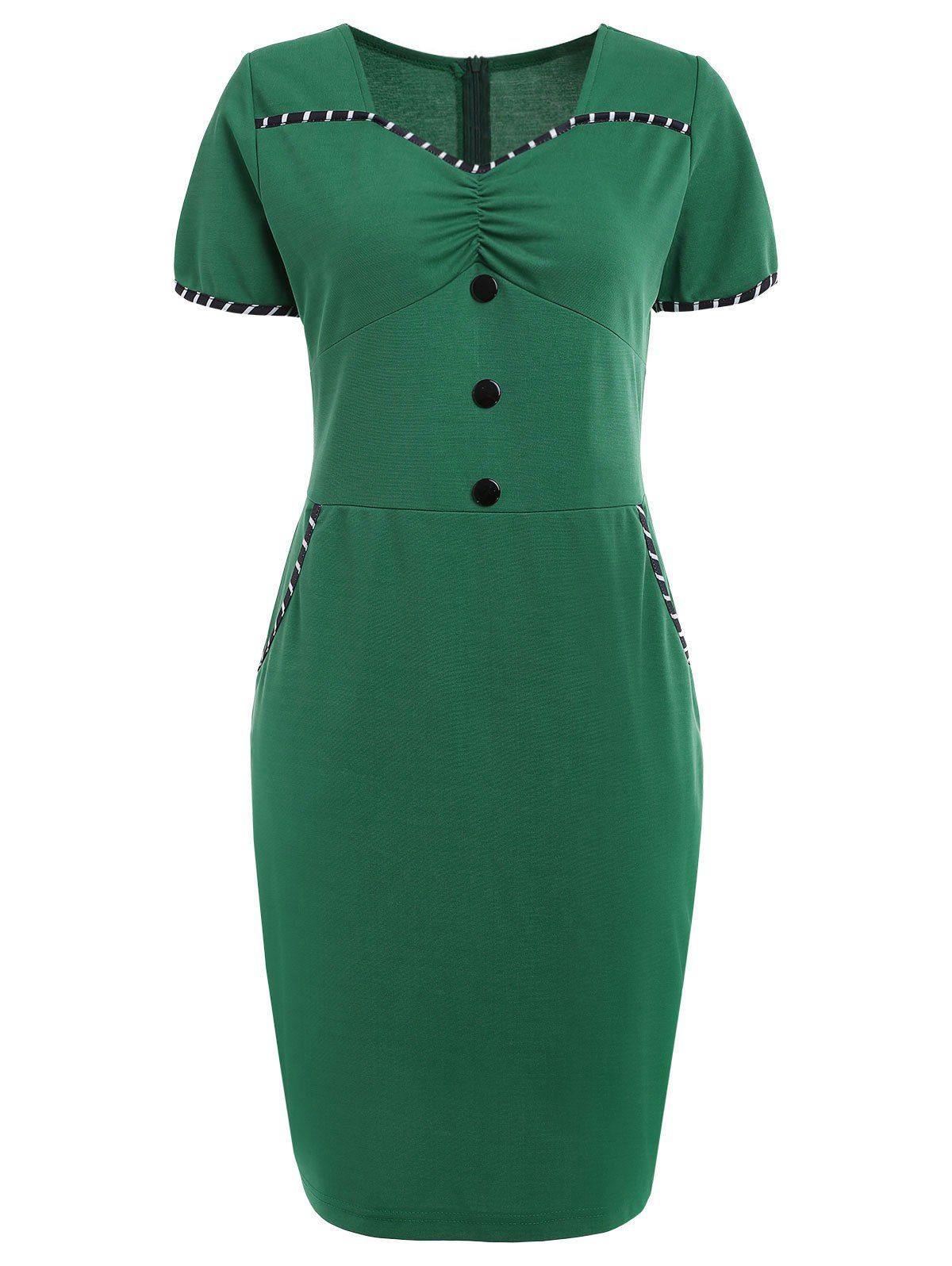 

Buttoned Ruched Vintage Dress, Green