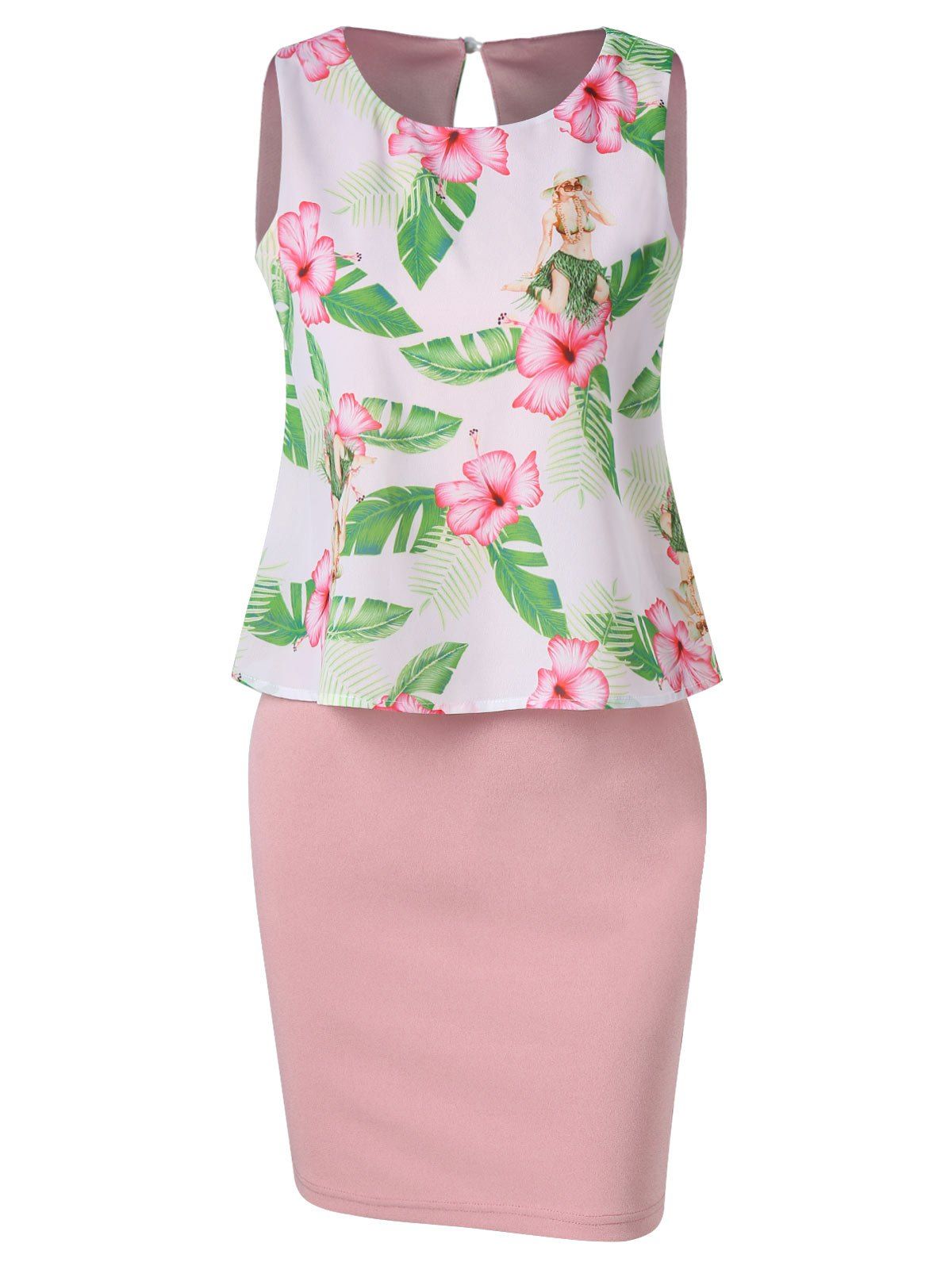 

Double Layer Tropical Print Dress, Pink