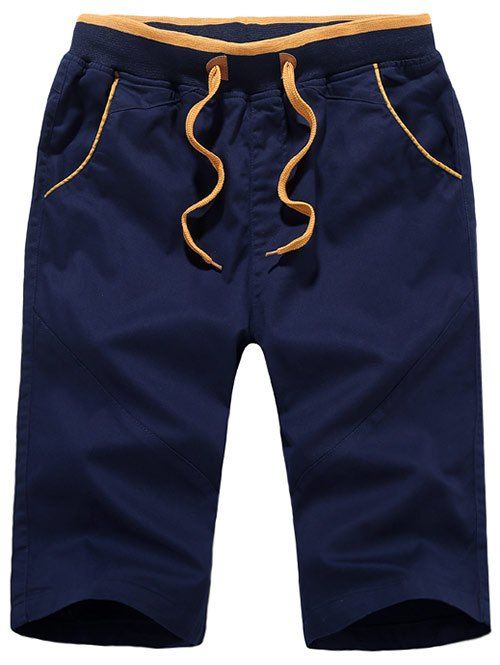 

Straight Three-pocket Elastic Waist Knee Length Shorts, Deep blue
