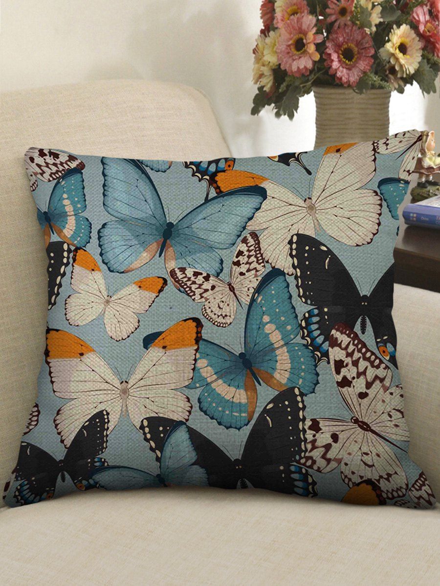 

Colorful Butterfly Print Decorative Linen Sofa Pillowcase, Multi