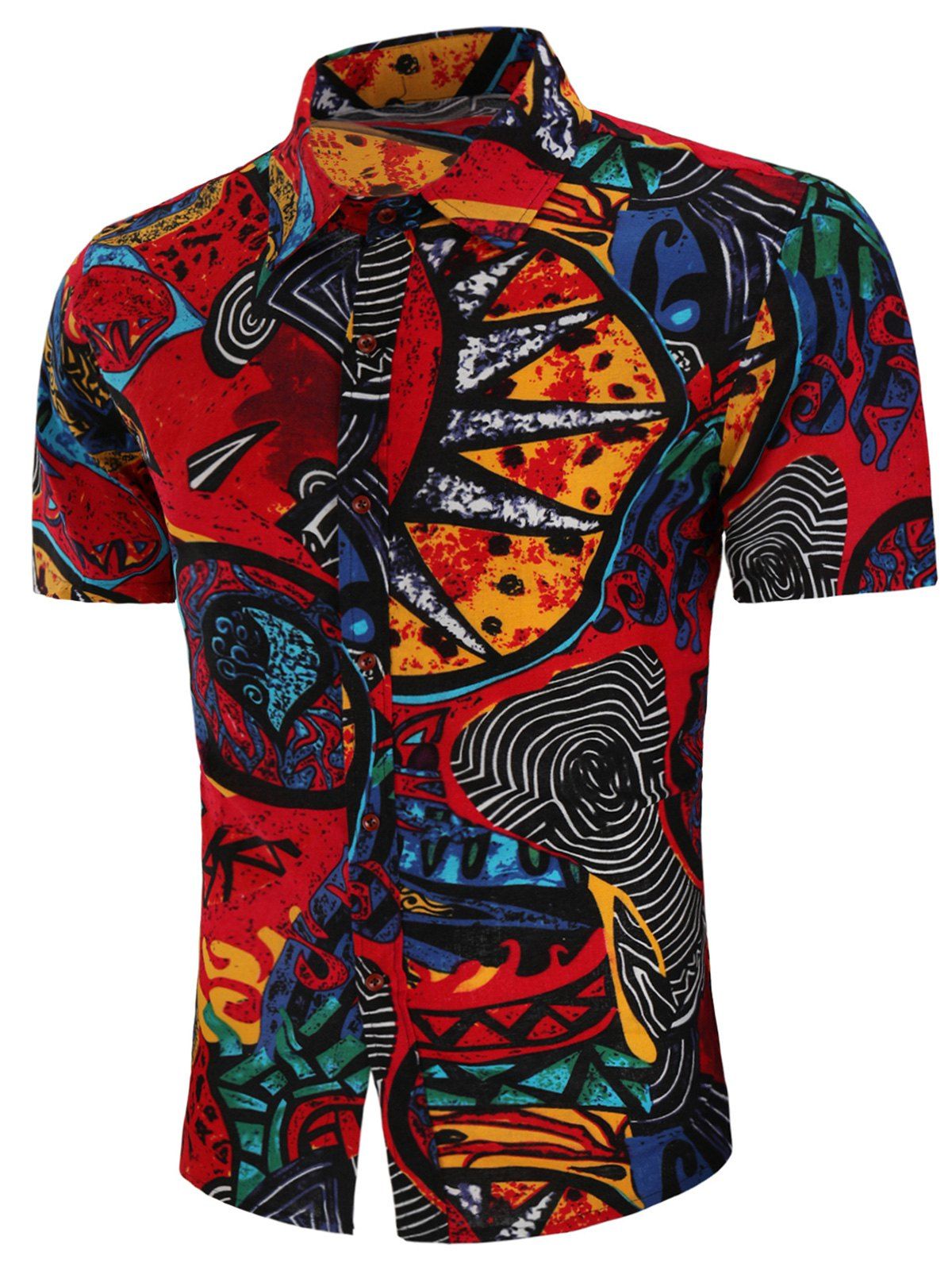 

Vintage Abstract Print Button Up Shirt, Multi