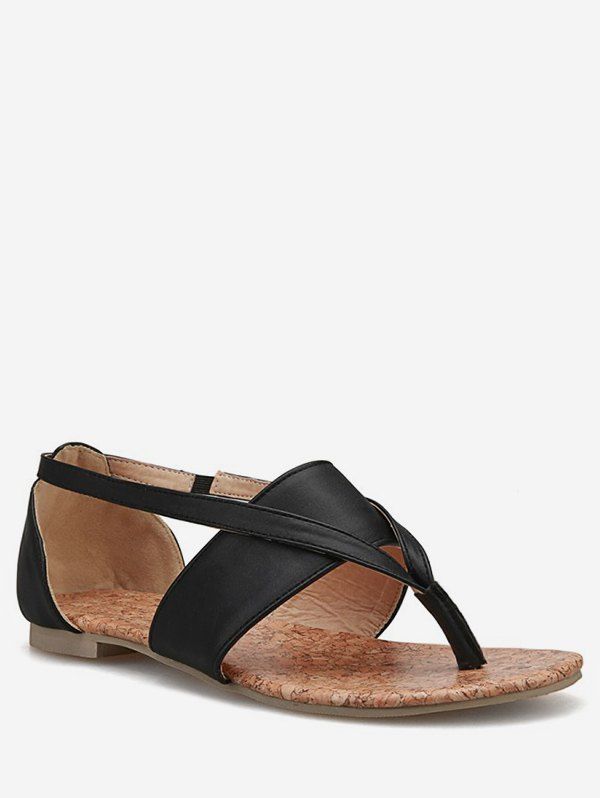 

Plus Size Leisure Flat Heel Holiday Thong Sandals, Black