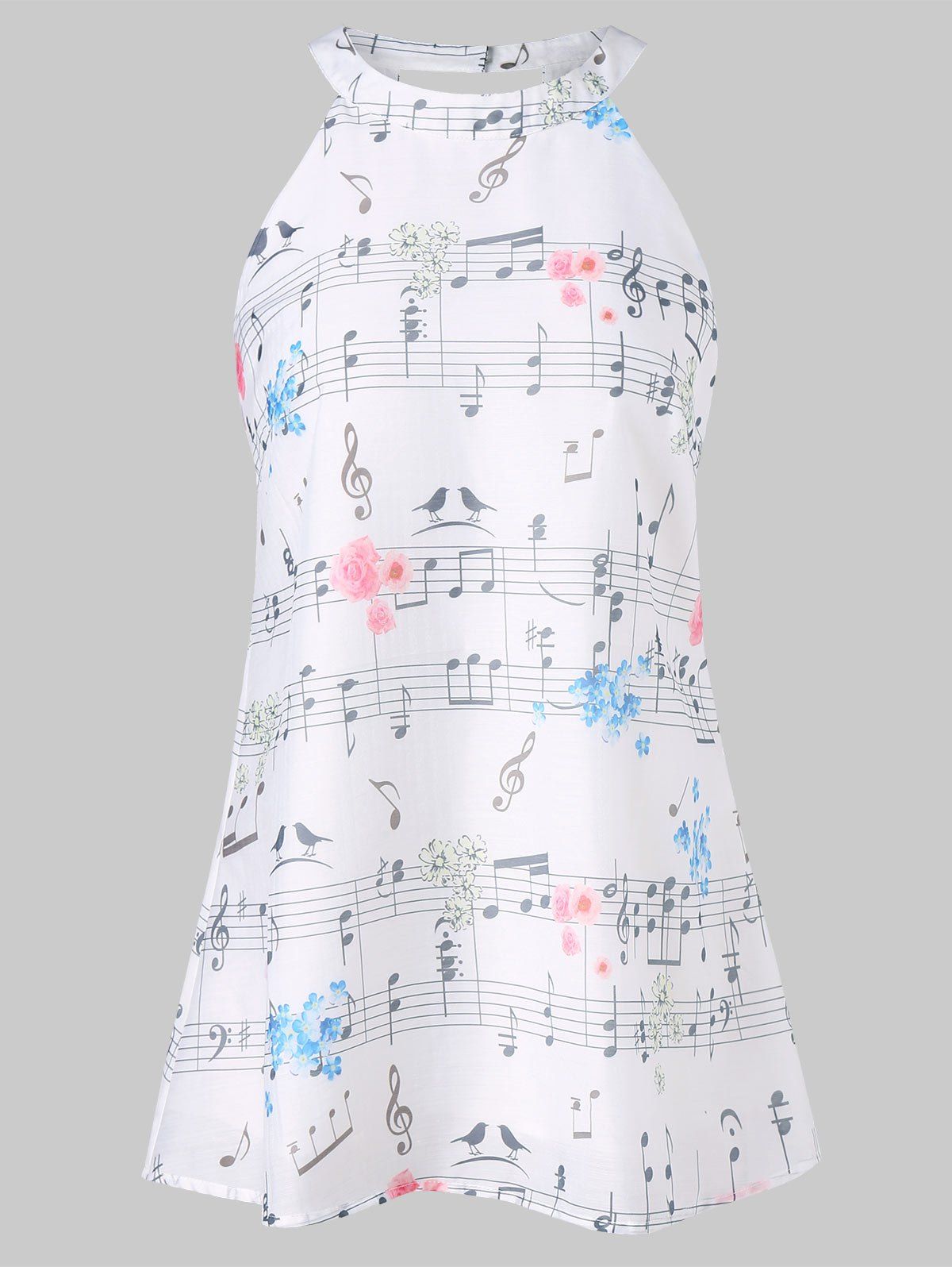 

Musical Notes Print Chiffon Tank Top, White
