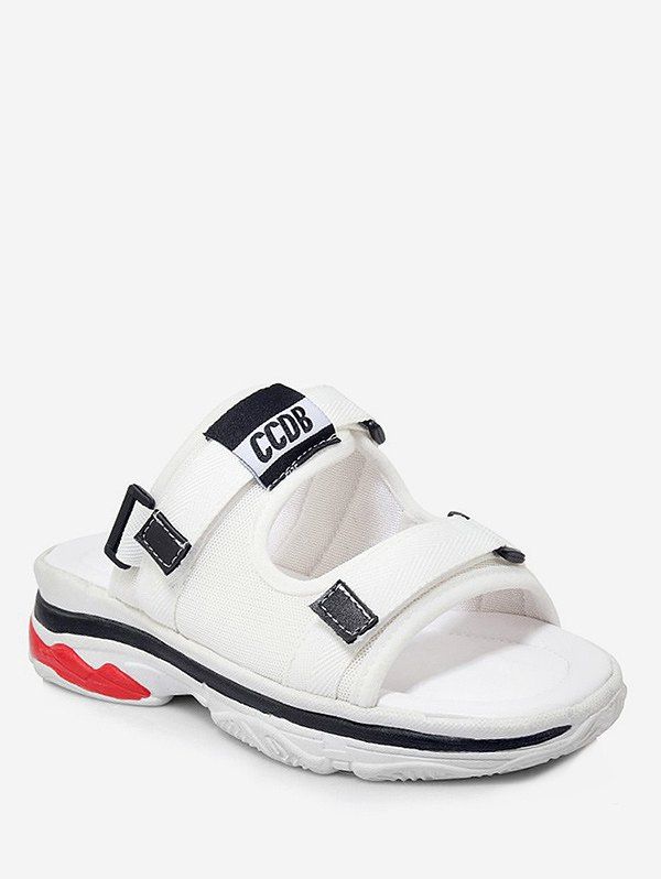 

Plus Size Platform Heel Reversible Color Block Sandals, White