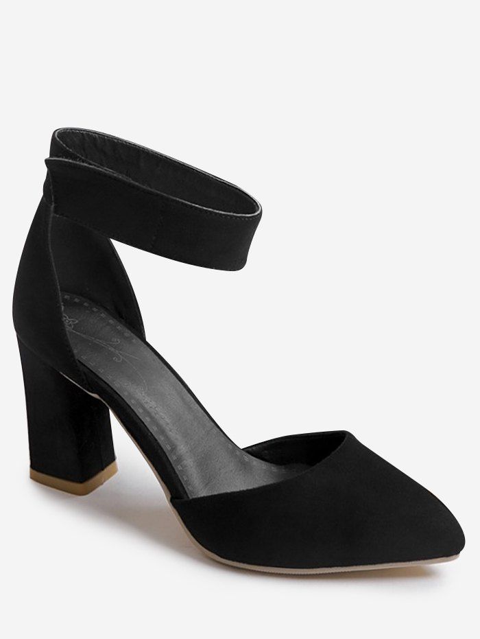 

Plus Size Casual Chunky Heel Pointed Toe Ankle Strap Sandals, Black