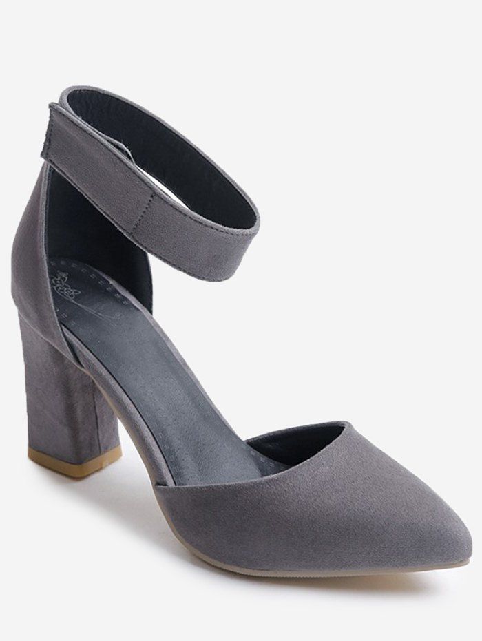 

Plus Size Casual Chunky Heel Pointed Toe Ankle Strap Sandals, Cloudy gray