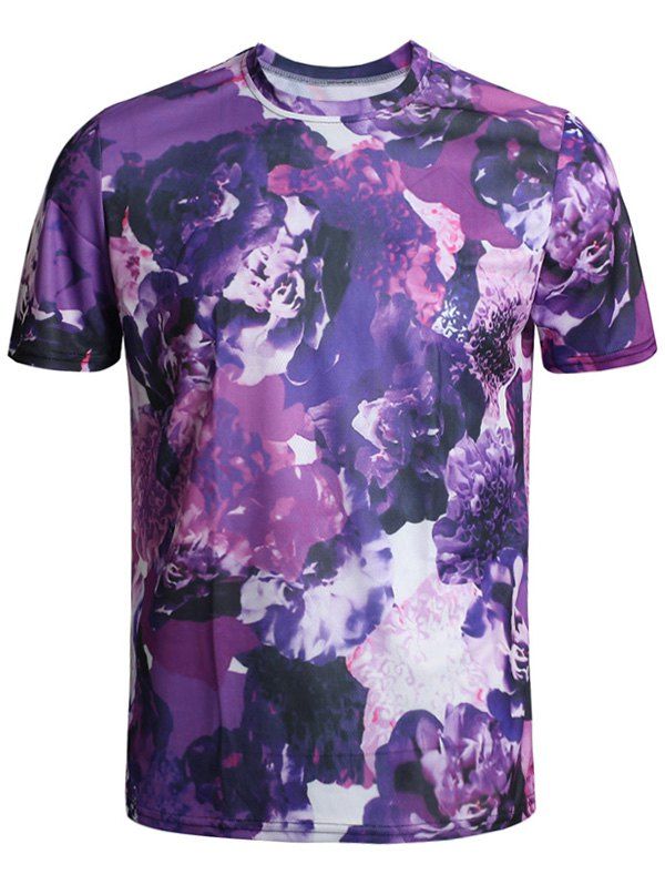 

3D Flower Print Casual Tee Shirt, Purple iris