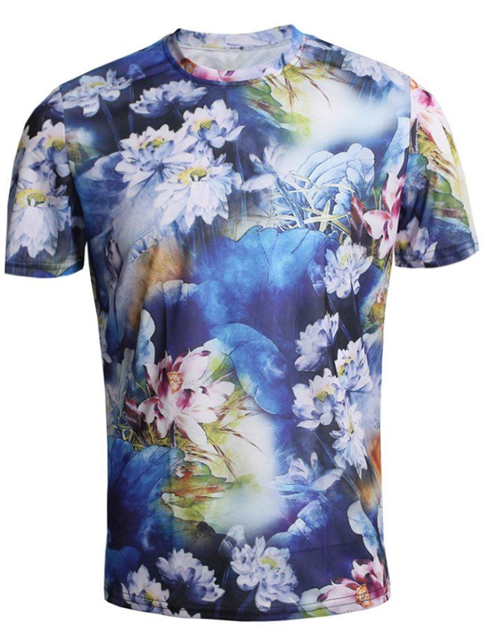 

Lotus Printed Casual Tee Shirt, Slate blue