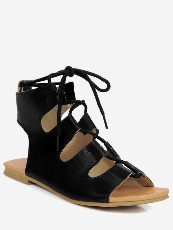 

Plus Size Flat Heel Cut Out Ankle Strap Sandals, Black