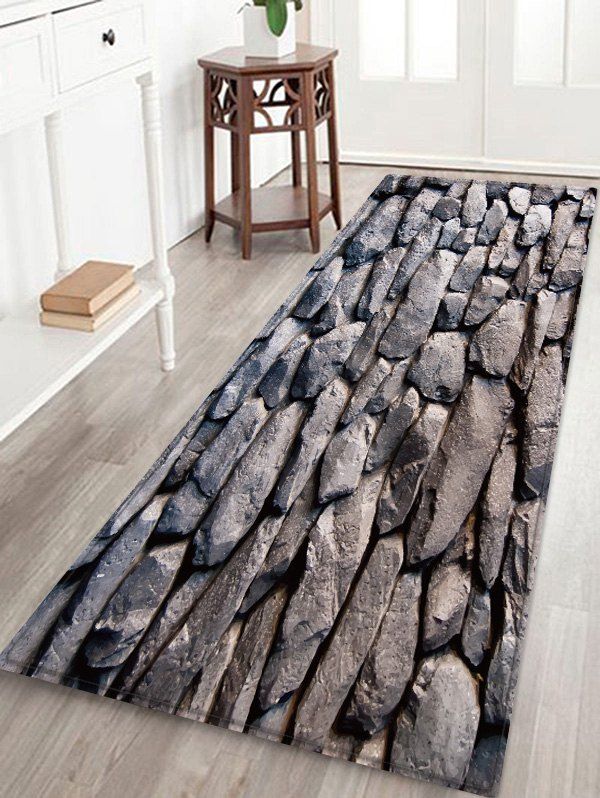 

Joint Stone Board Pattern Flannel Floor Mat, Taupe