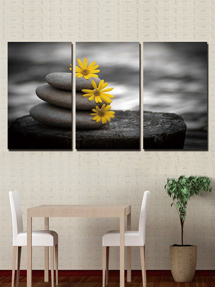 

Stone and Flowers Print Unframed Split Canvas Paintings, Multi