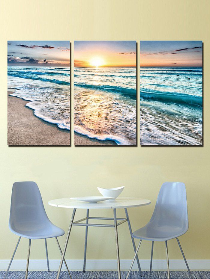 

Sunset Beach Print Unframed Split Canvas Paintings, Multi