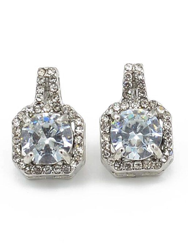 

Shiny Rhinestone Artificial Gem Square Stud Earrings, Silver