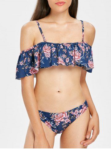 Bikini en Ensemble Floral à Volant - LIGHT STEEL BLUE - XL