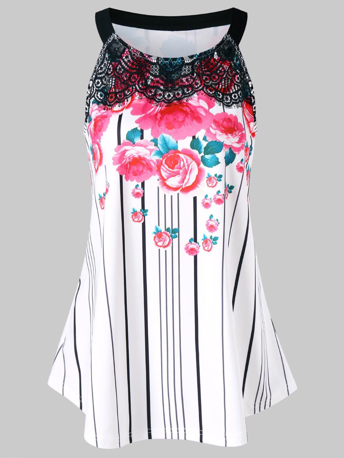 

Flower Stripe Swing Tank Top, White