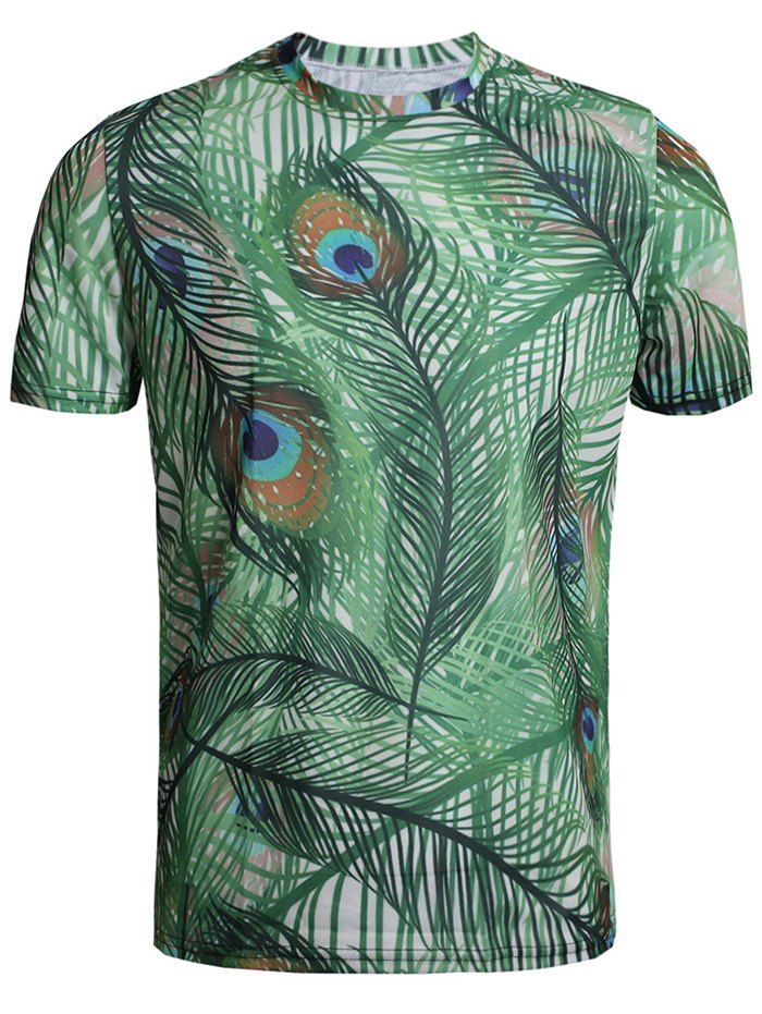 

Slender Leaves Print Casual T-shirt, Spring green
