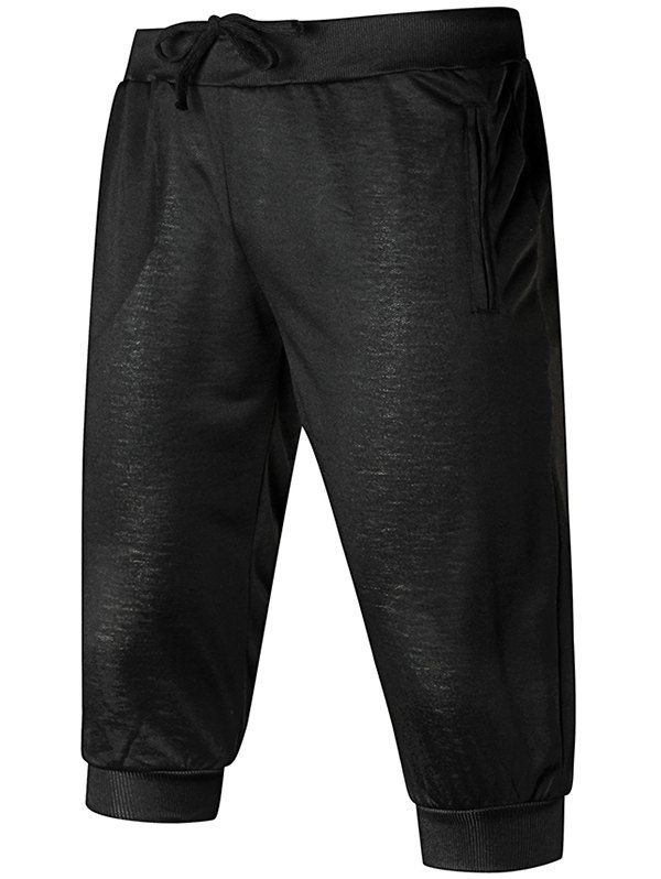 

Drawstring Zip Pockets Solid Color Shorts, Black
