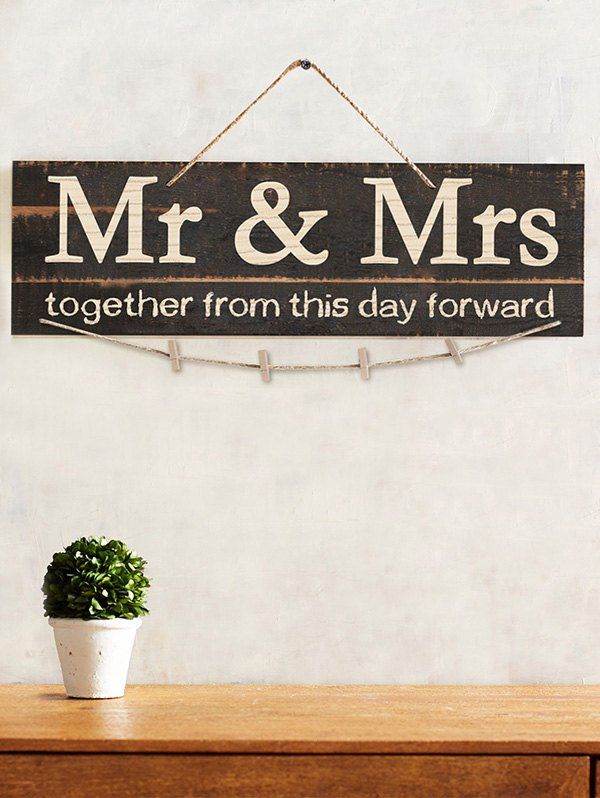

Mr and Mrs Wood Sign Photo Holder Set, Brown