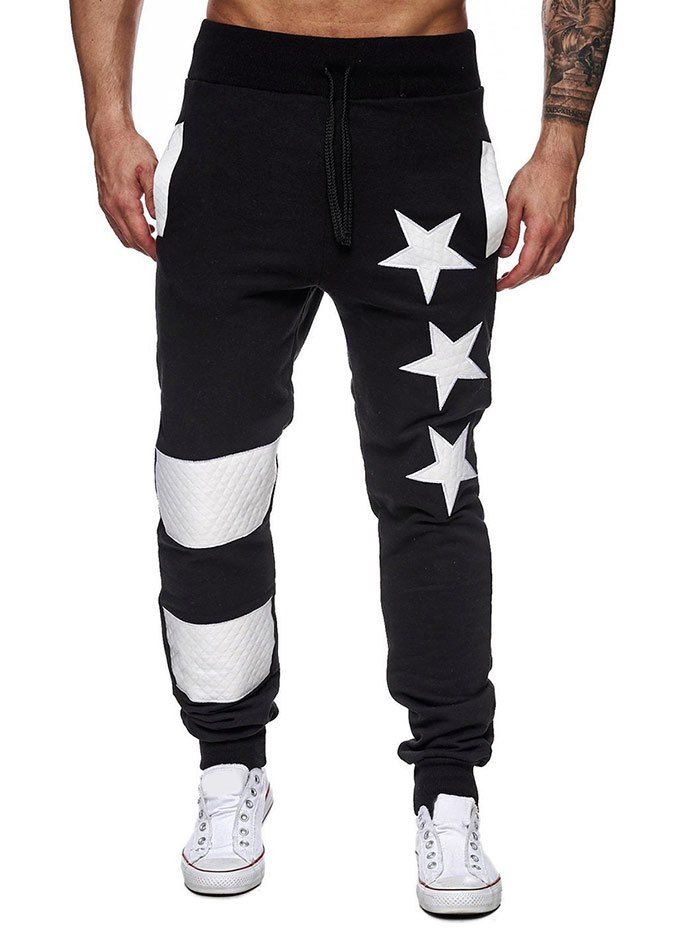 

Narrow Feet Contrast Color Star Jogger Pants, Black