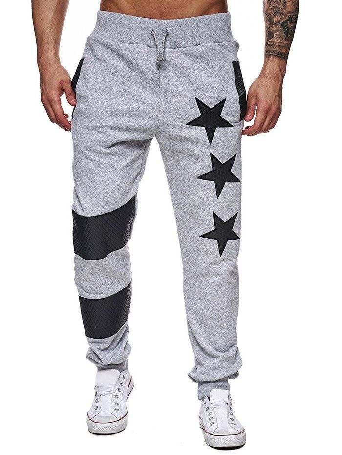 

Narrow Feet Contrast Color Star Jogger Pants, Light gray