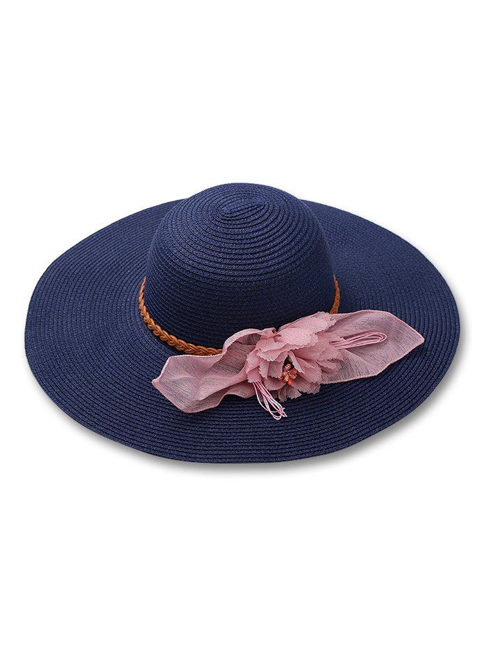 

Vintage Braid Ribbon Floral Straw Sun Hat, Cadetblue