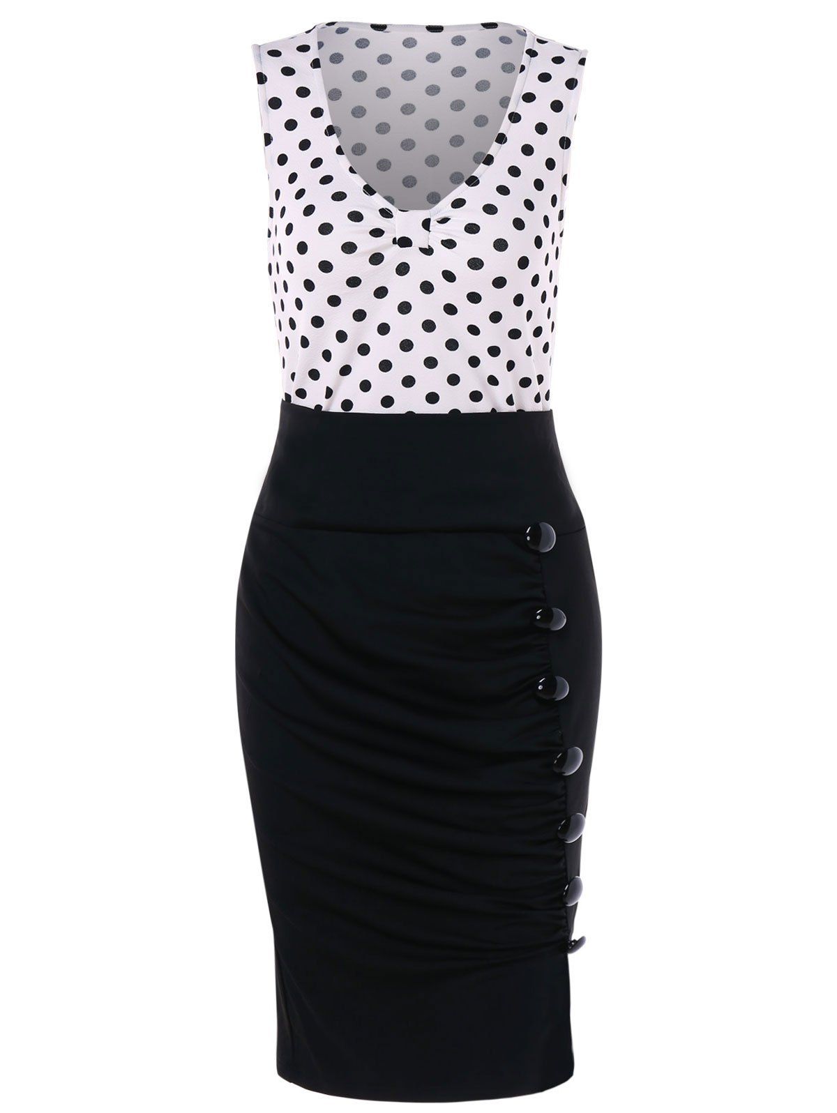 

Polka Dots Buttoned Bodycon Dress, White
