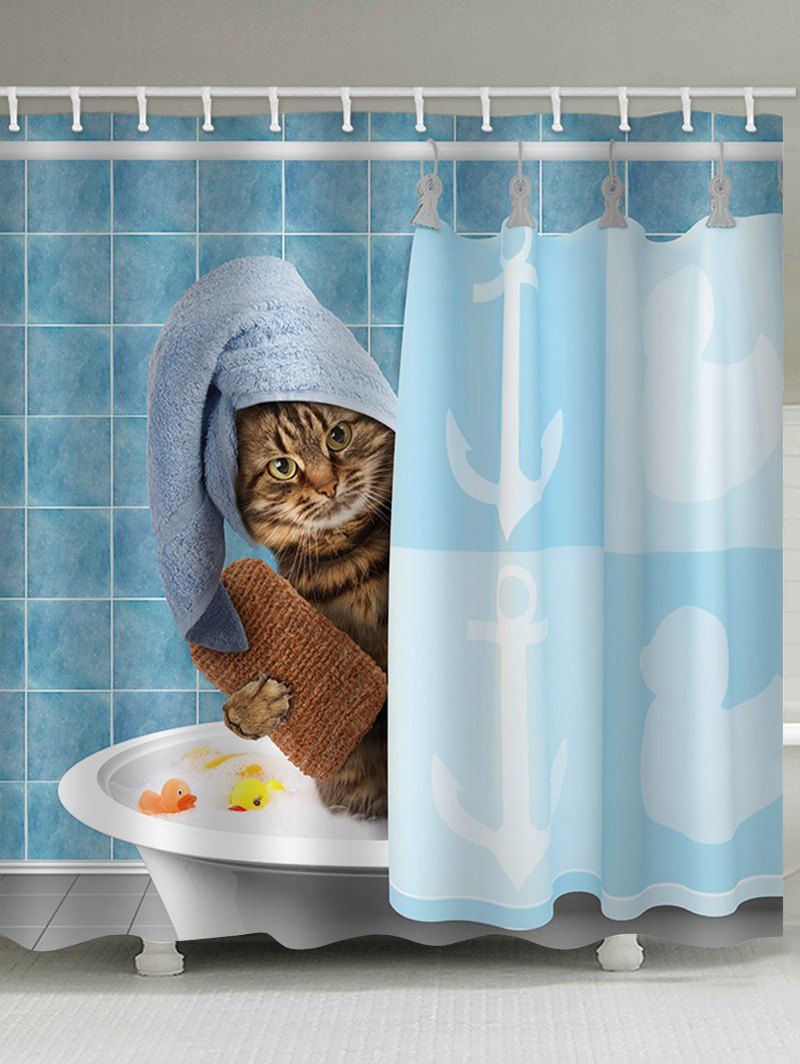 

Shower Cat Print Waterproof Bathroom Curtain, Multi