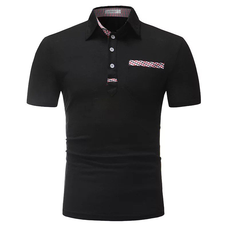 

Contrast Solid Color Plaid Polo T-Shirt, Black
