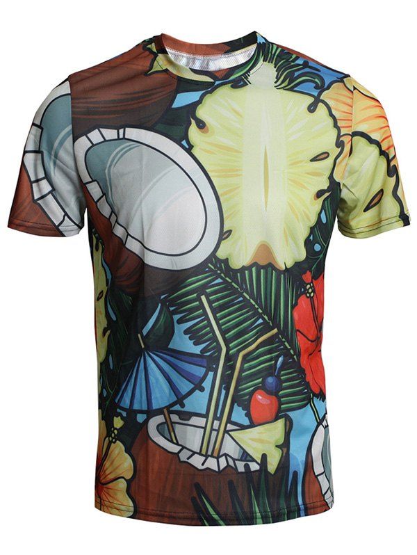 

Crew Neck Pineapple Coco Print Tee Shirt, Multi