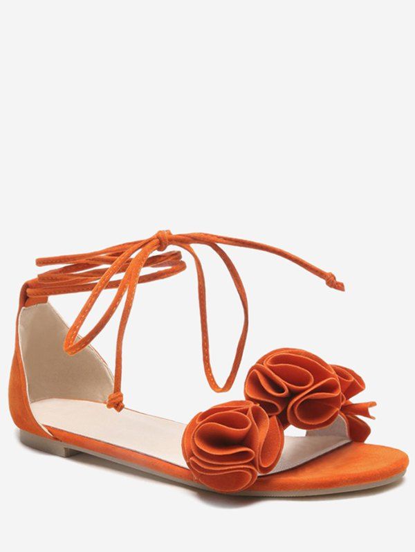 

Plus Size Flower Flat Heel Tie Up Sandals, Pumpkin orange