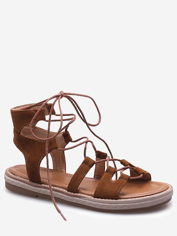 

Plus Size Cut Out Outdoor Travel Lace Up Sandals, Brown