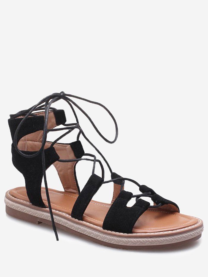 

Plus Size Cut Out Outdoor Travel Lace Up Sandals, Black