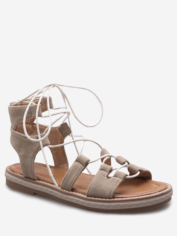 

Plus Size Cut Out Outdoor Travel Lace Up Sandals, Beige