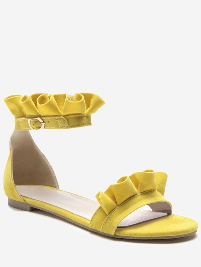 

Plus Size Daily Casual Flat Heel Ruffled Decorated Sandals, Yellow