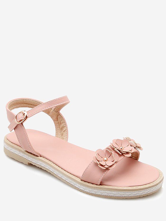 

Plus Size Ankle Wrap Flower Casual Sandals, Pink