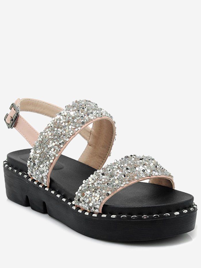 

Plus Size Sparkling Crystals Decorated Leisure Platform Sandals, Pink