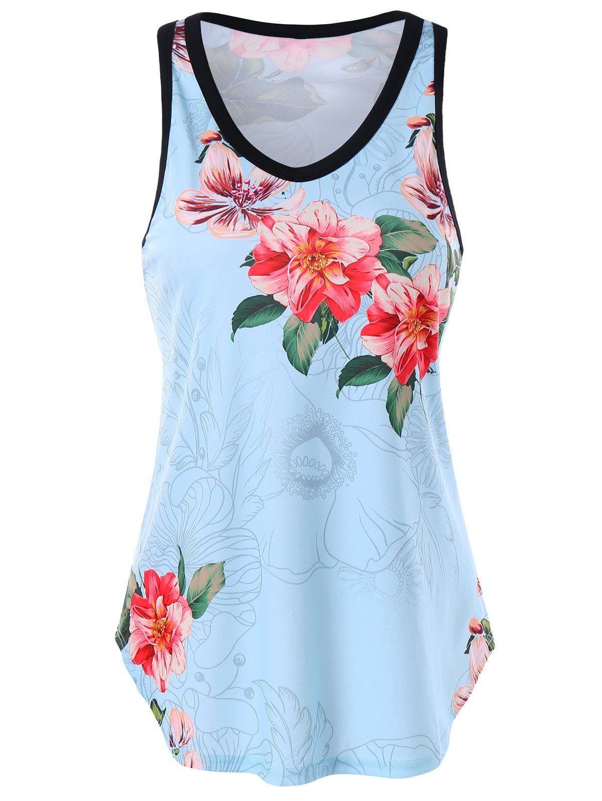 

Floral Trapeze Tank Top, Light blue