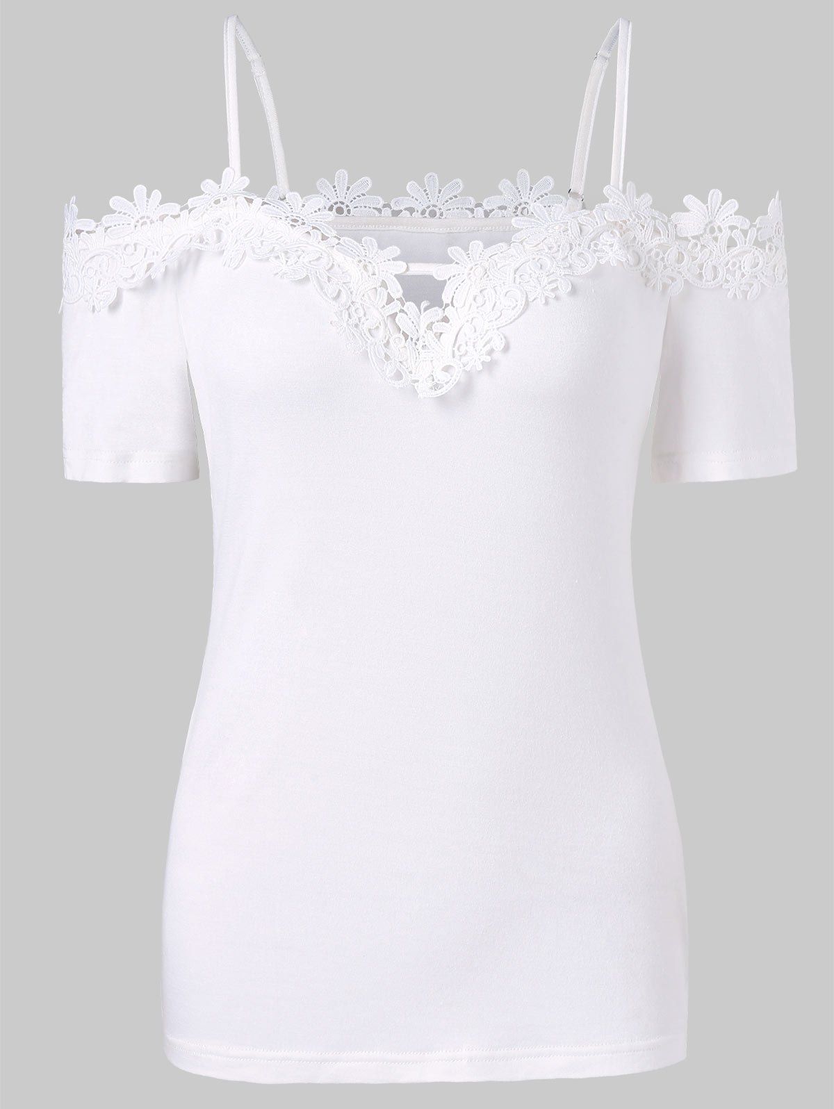 

Lace Applique Spaghetti Strap Tee, White