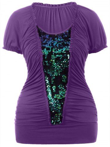 

Plus Size Ruched Glittery T-shirt, Purple
