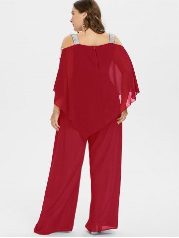 

Ladder Cut Out Plus Size Asymmetrical Jumpsuit, Love red