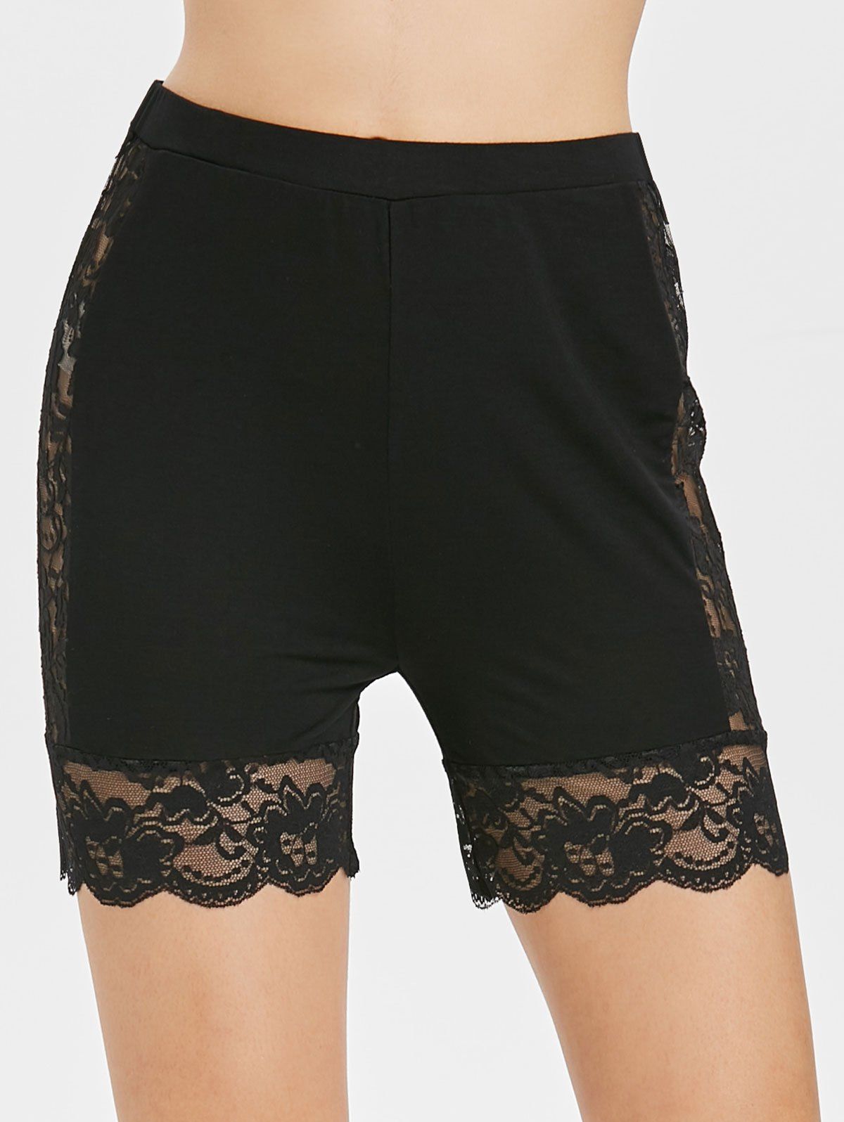 

See Through Lace Insert Short Leggings, Black