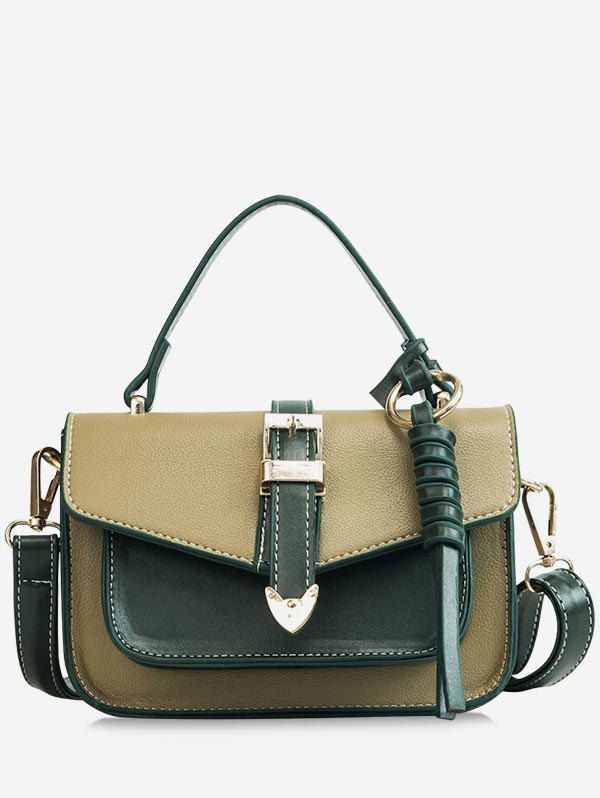 

Contrasting Color Minimalist Flapped Buckled Crossbody Bag, Medium sea green
