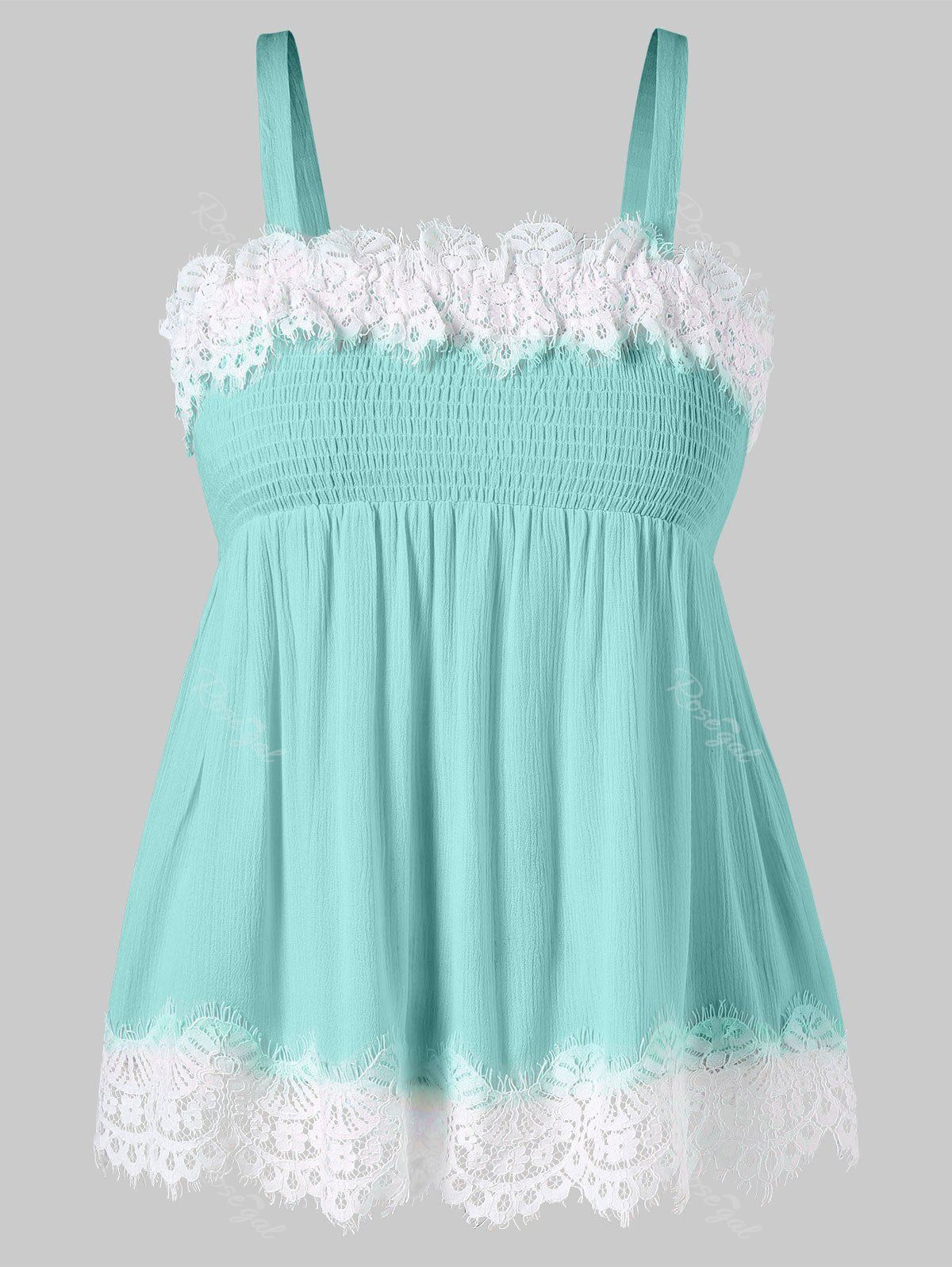 

Plus Size Smocked Bust Crinkle Tank Top, Light cyan