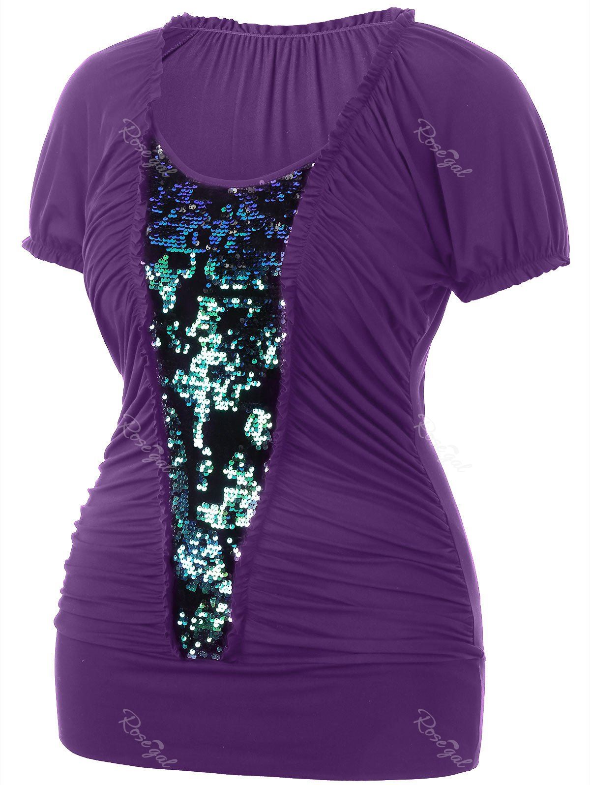 

Plus Size Ruched Glittery T-shirt, Purple