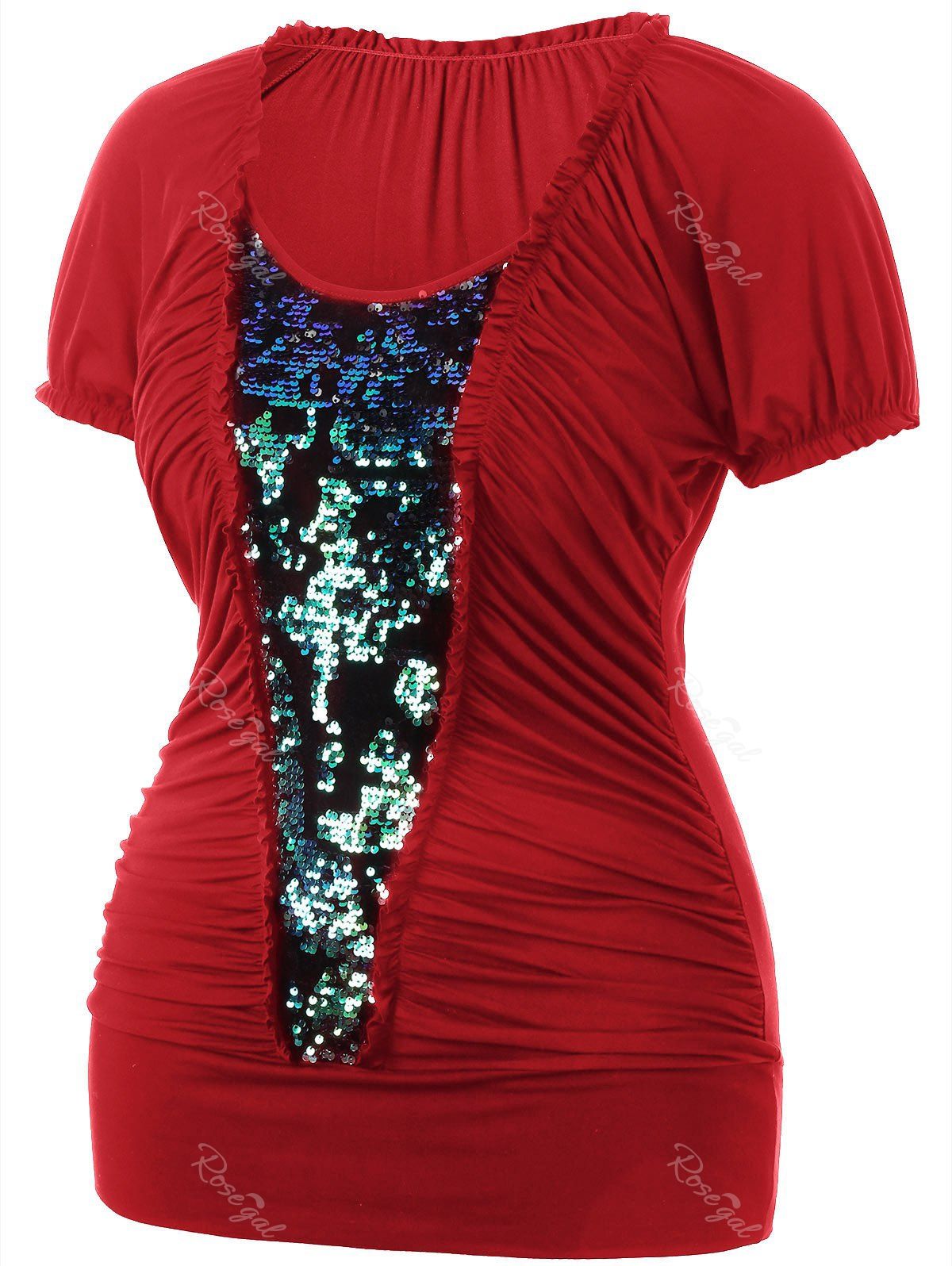 

Plus Size Ruched Glittery T-shirt, Lava red